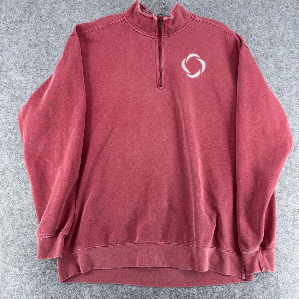 Comfort Colors Mens Large Quarter Zip Sweatshirt Garment Dye Red Pullover Logo